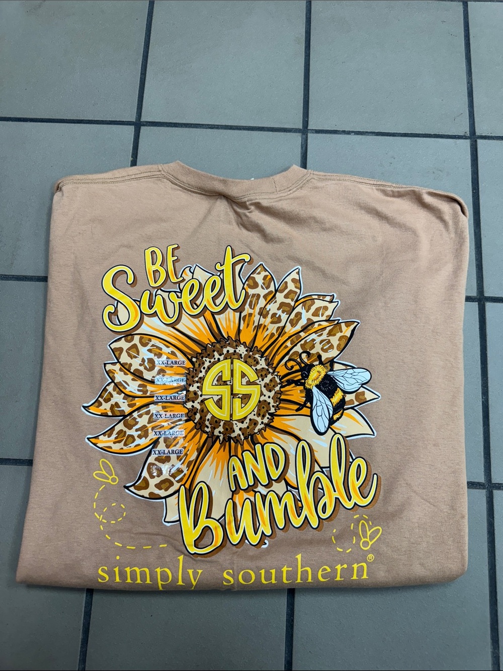 Simply Southern Long Sleeve Tee in Tan with Yellow Sunflower Logo - Picture 2 of 2
